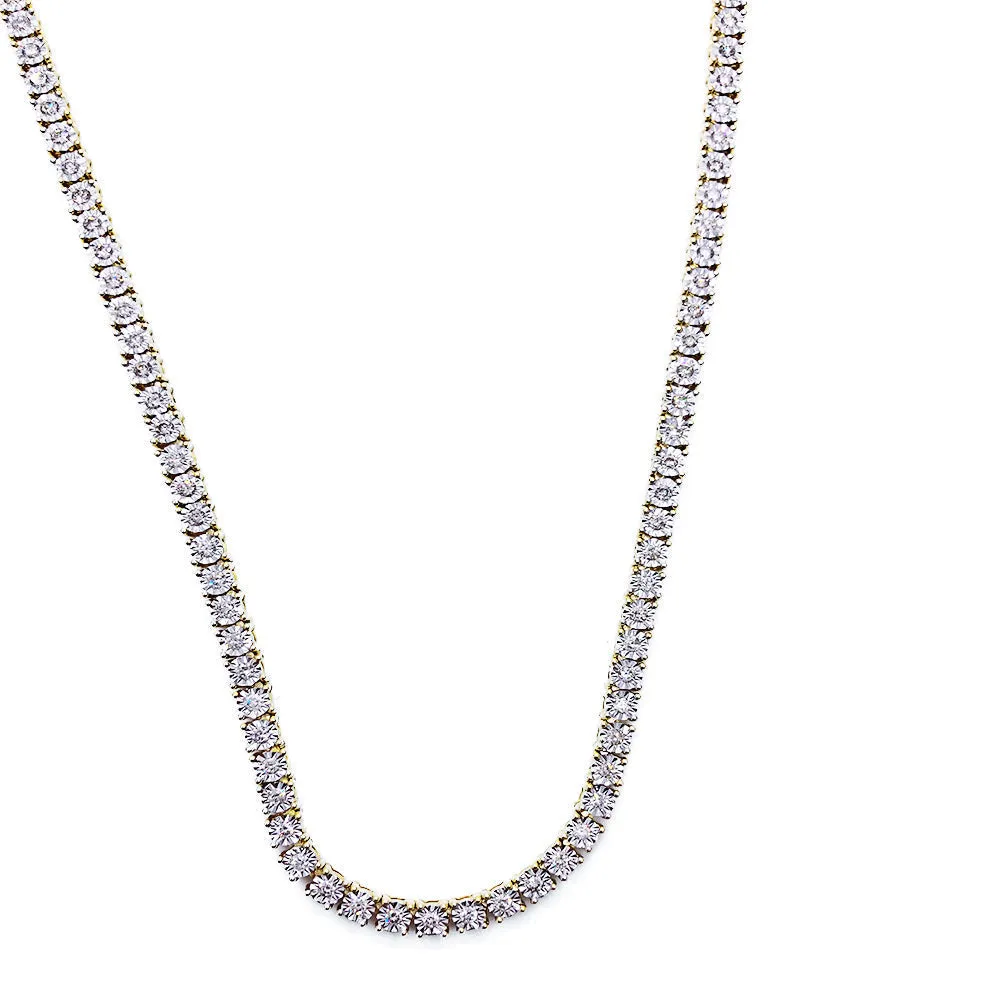 10K Yellow Gold Diamond Tennis Chain 3MM Miracle Setting