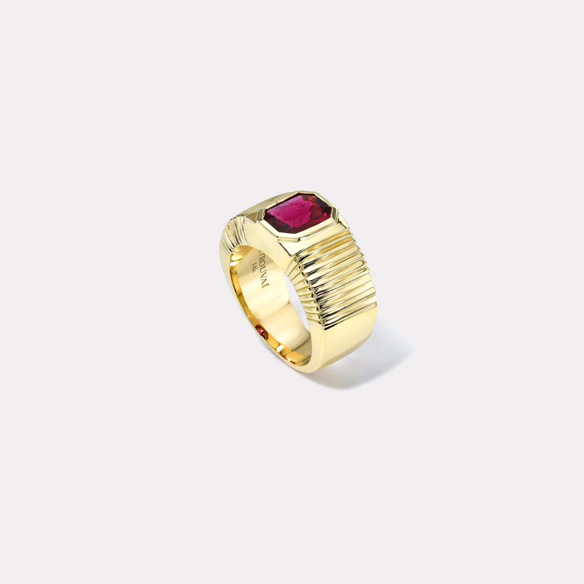 1.16ct Emerald Cut Rubellite Pleated Solitaire Band