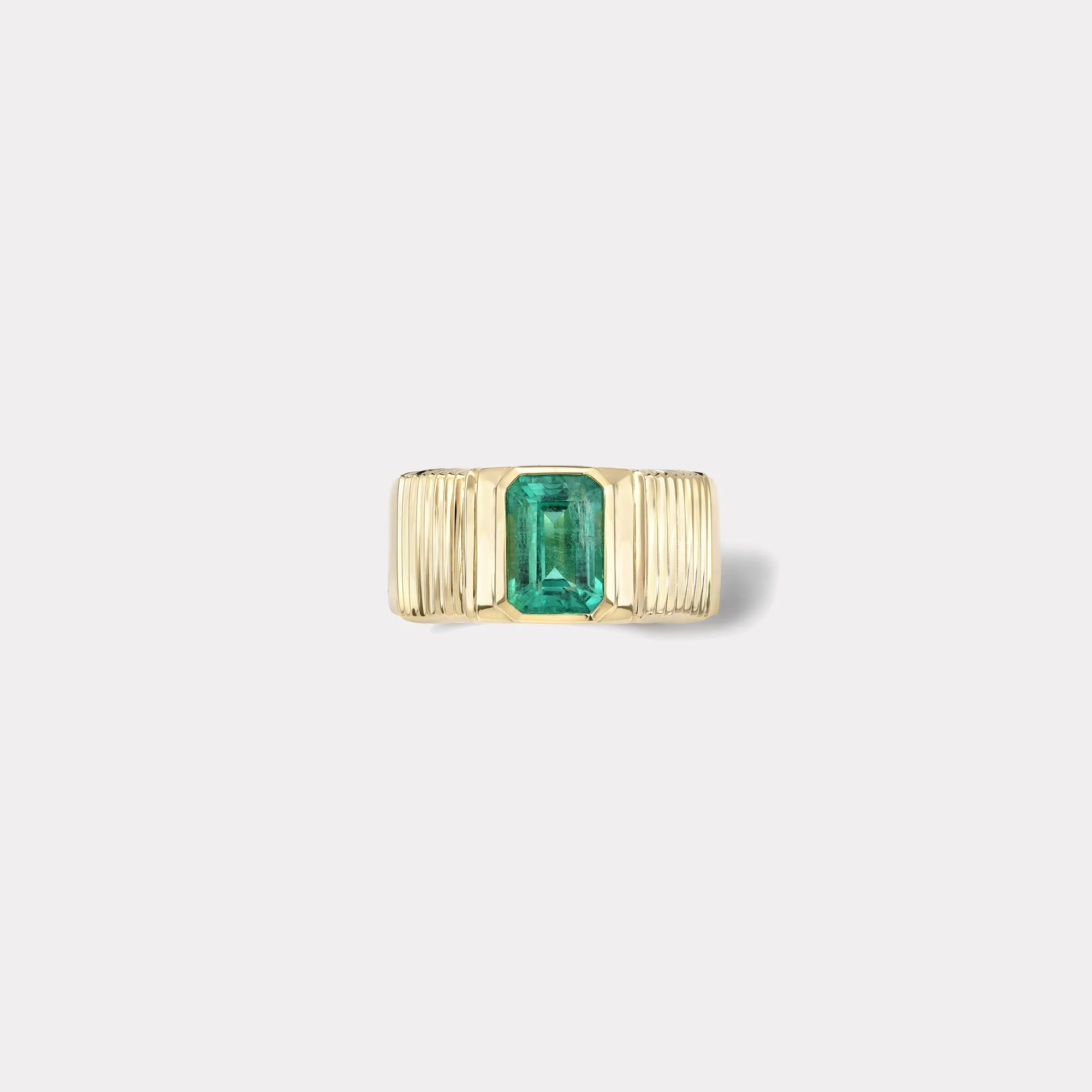 1.45ct Emerald Cut Emerald Pleated Solitaire Band