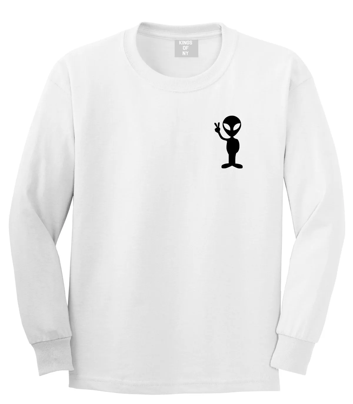 Alien Peace Sign Chest Mens Long Sleeve T-Shirt