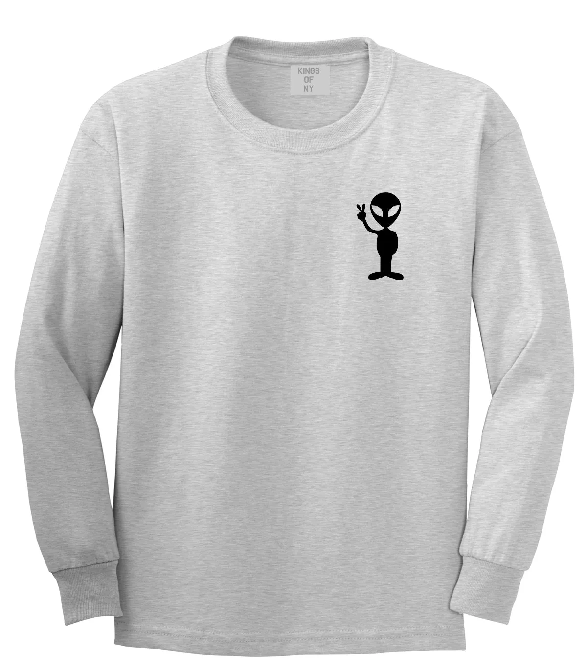 Alien Peace Sign Chest Mens Long Sleeve T-Shirt