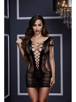 BACI 3126 Corset Front Lace Mini Dress OS - Black