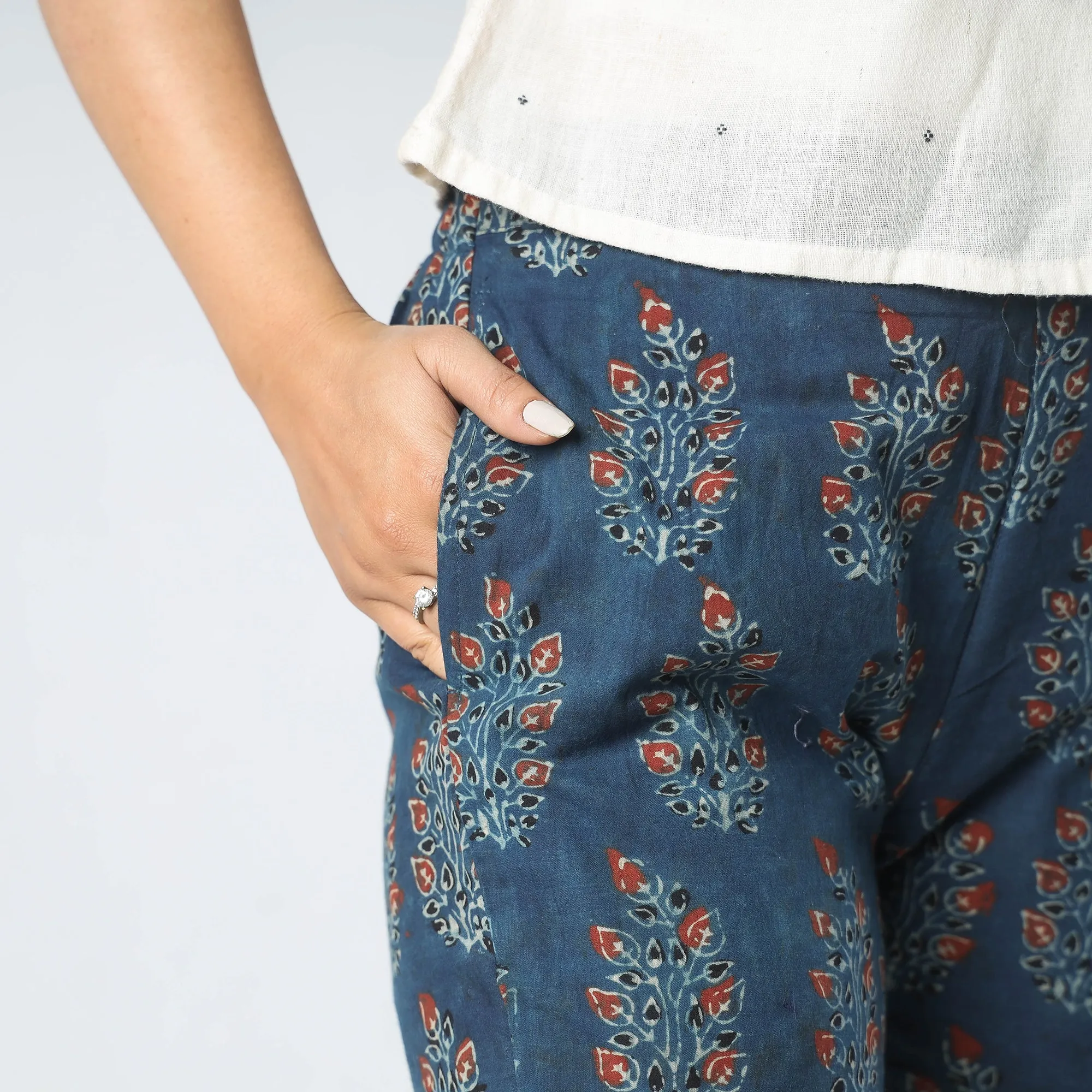 Blue - Ajrakh Block Printed Cotton Pant