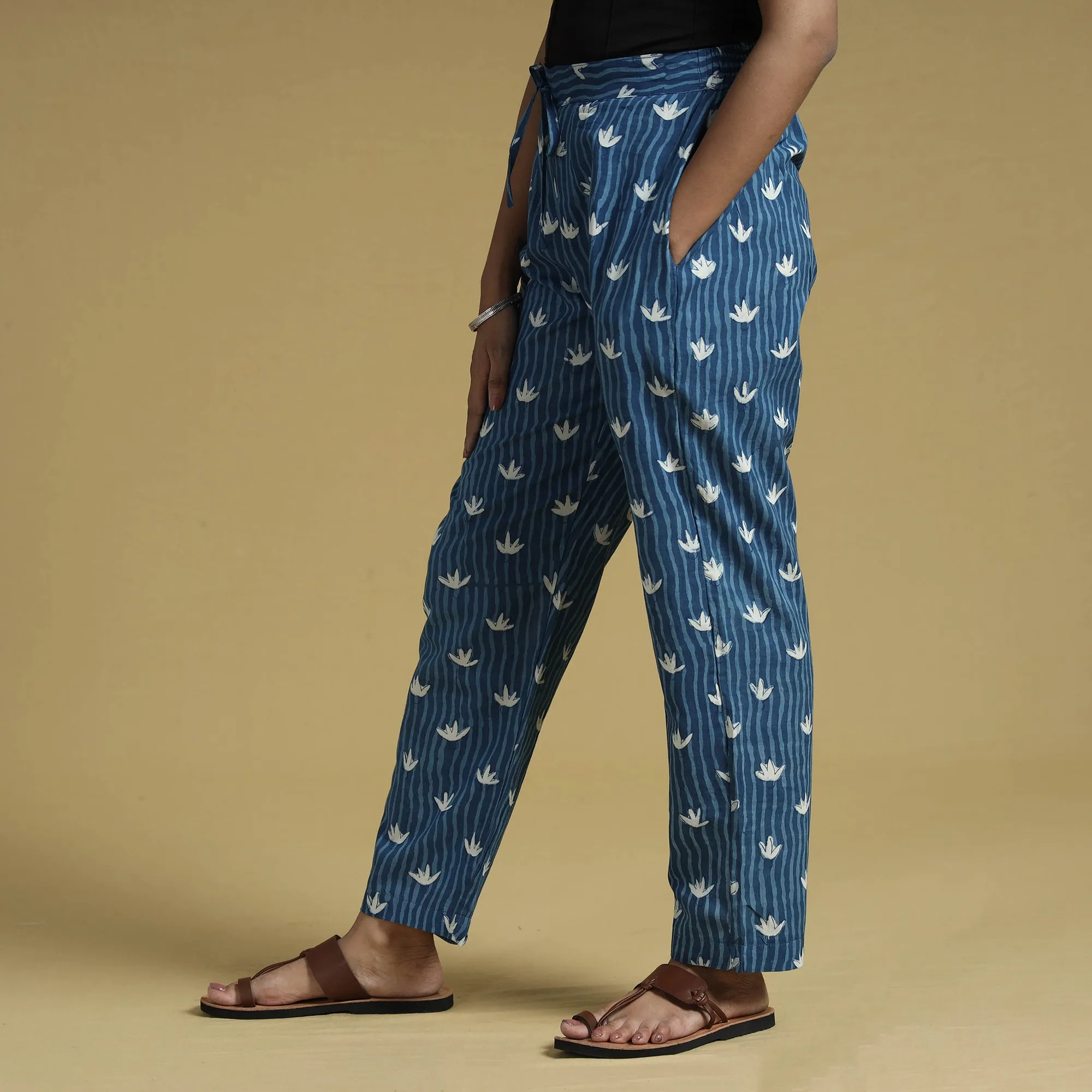 Blue - Dabu Block Printing Cotton Pant