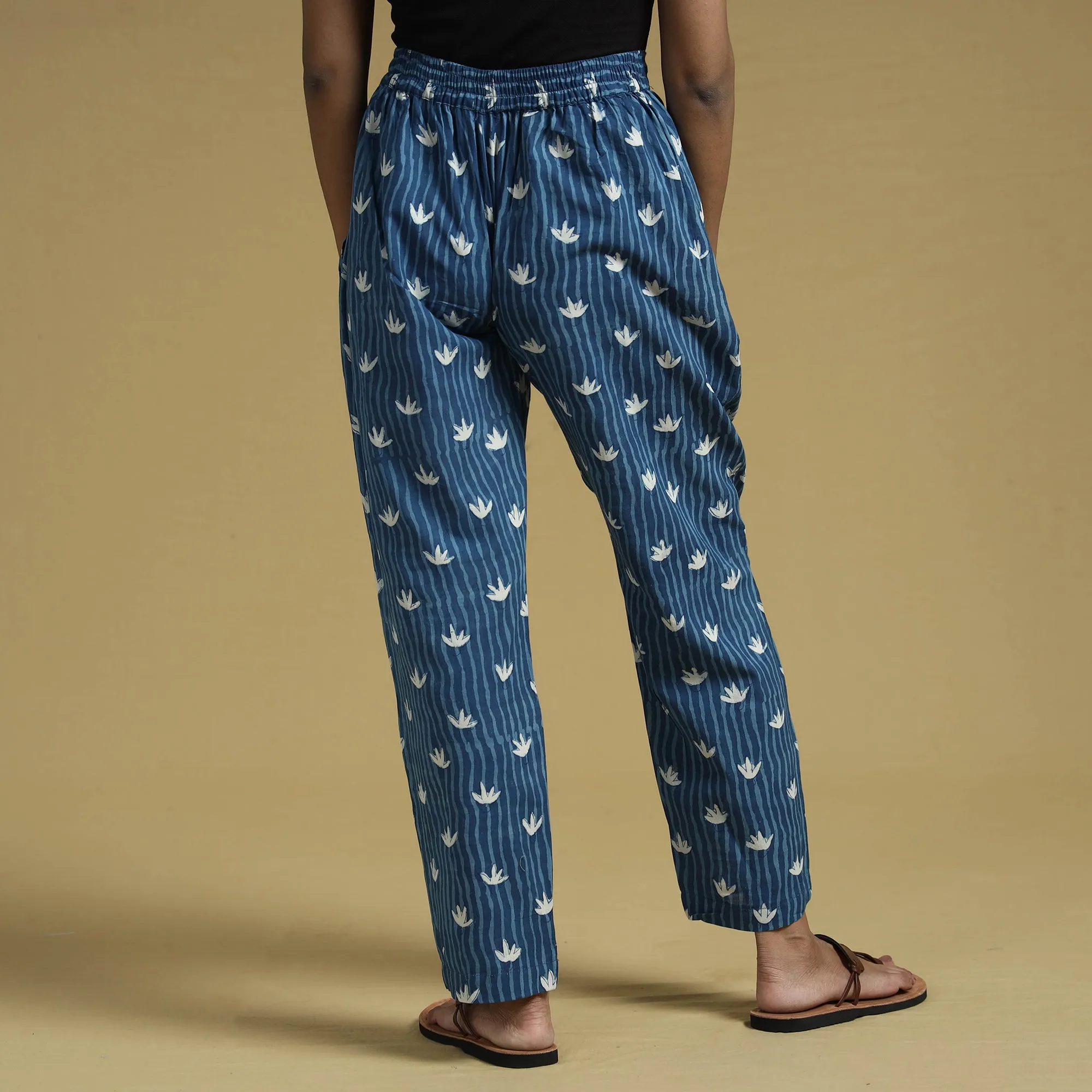 Blue - Dabu Block Printing Cotton Pant