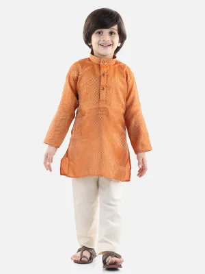 Boys Ethnic Full Sleeve Jacquard Kurta Pajama- Orange