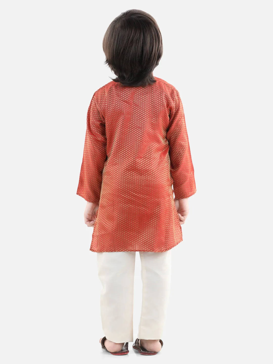 Boys Ethnic Full Sleeve Jacquard Kurta Pajama- Red