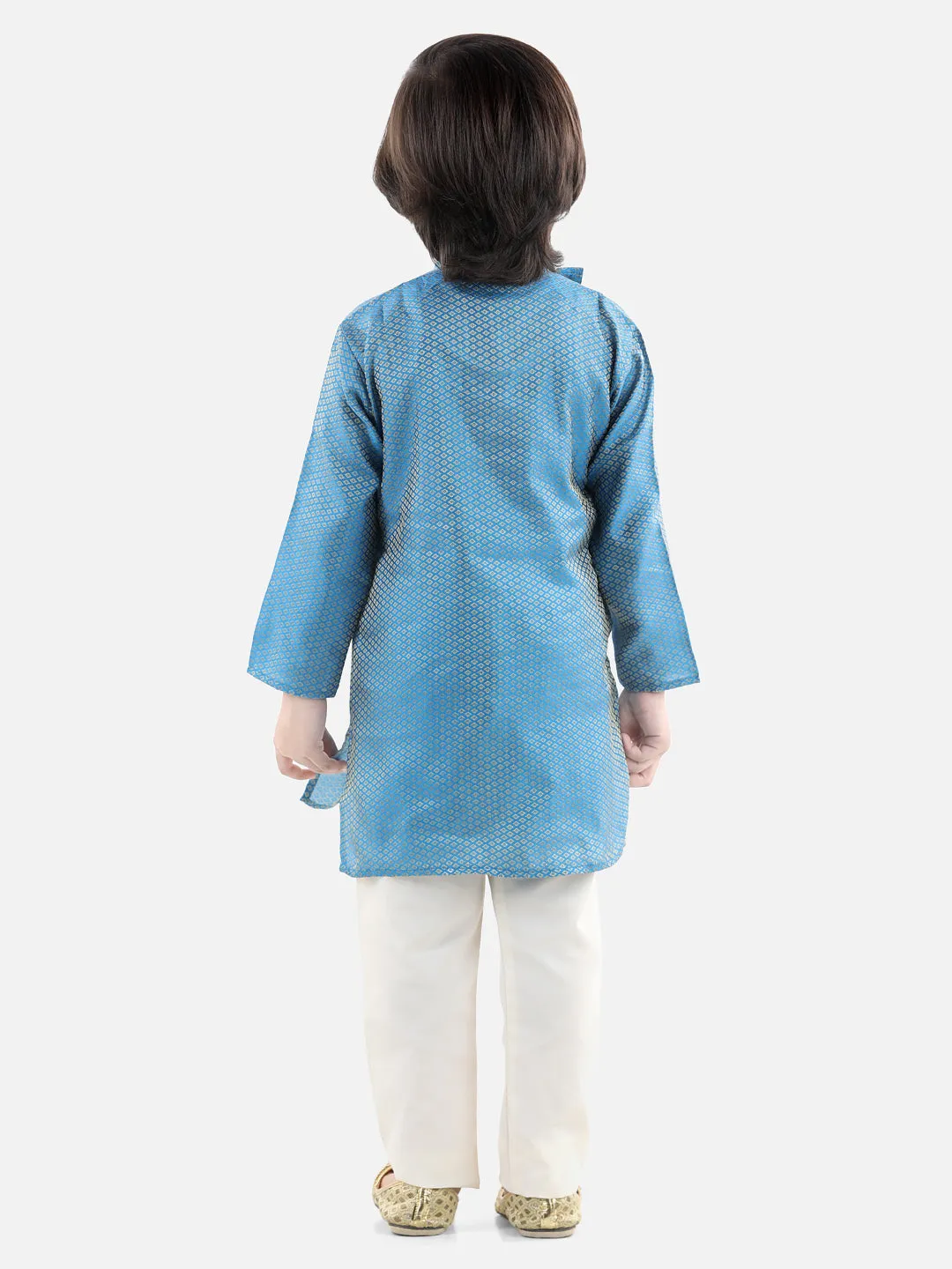 Boys Ethnic Full Sleeve Jacquard Kurta Pajama- Sky Blue