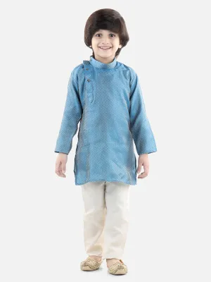 Boys Ethnic Full Sleeve Jacquard Kurta Pajama- Sky Blue