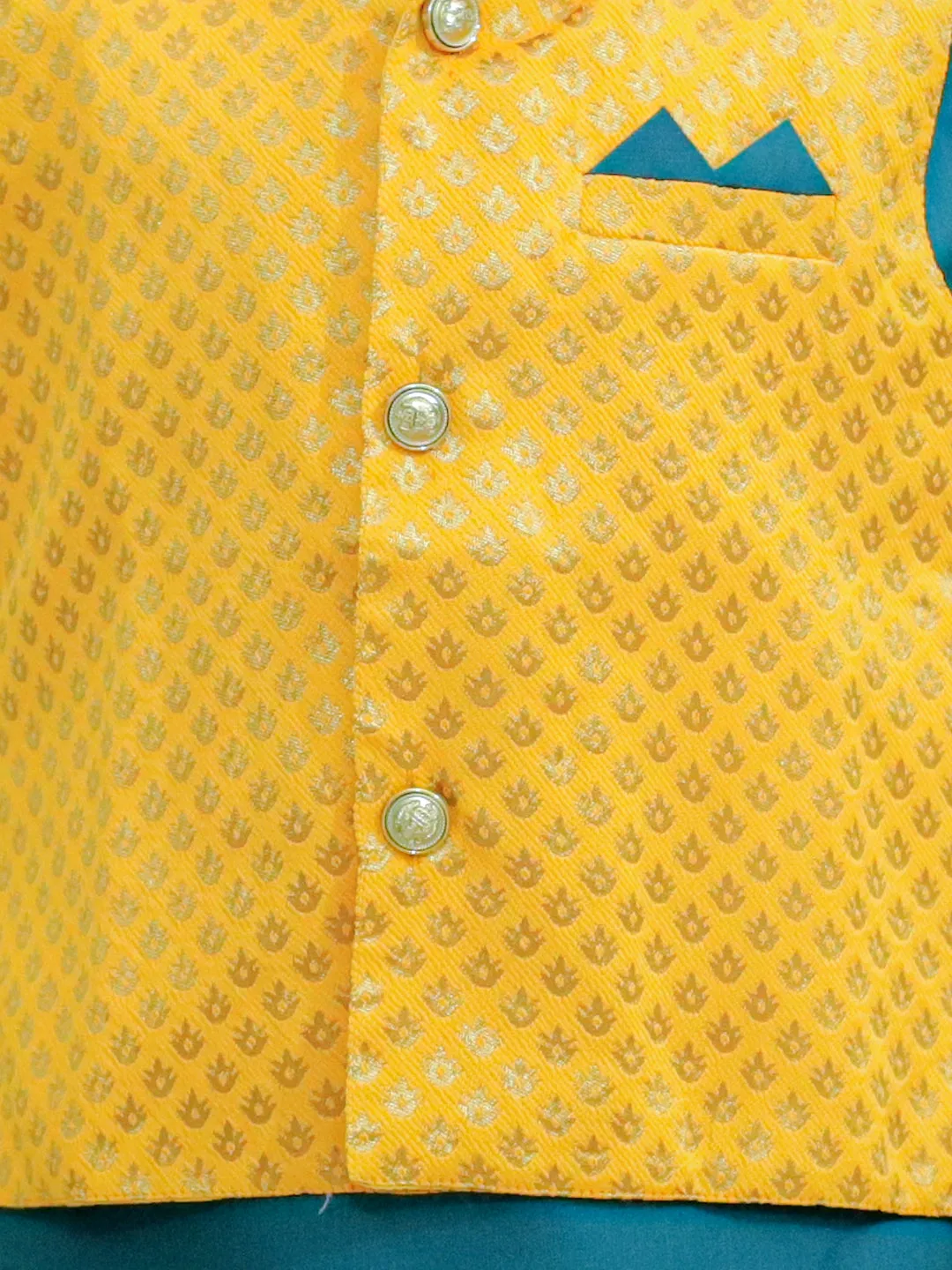 Boys Festive Wear Jacquard Jacket with Cotton Kurta Pajama Yellow