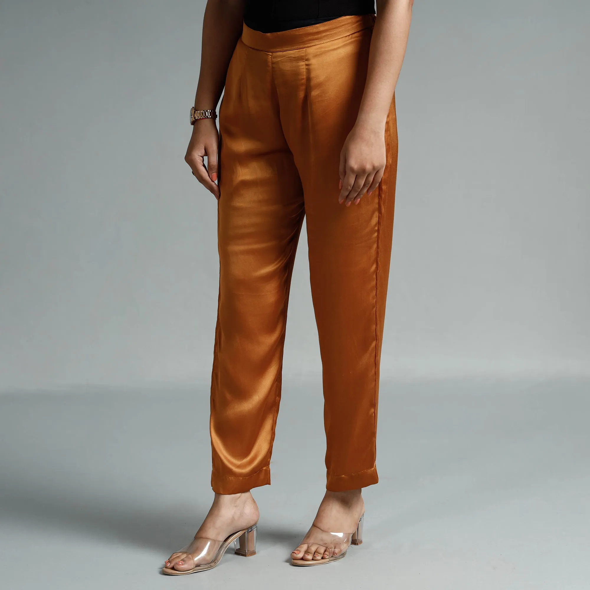 Bronze Brown - Plain Modal Silk Elasticated Pant