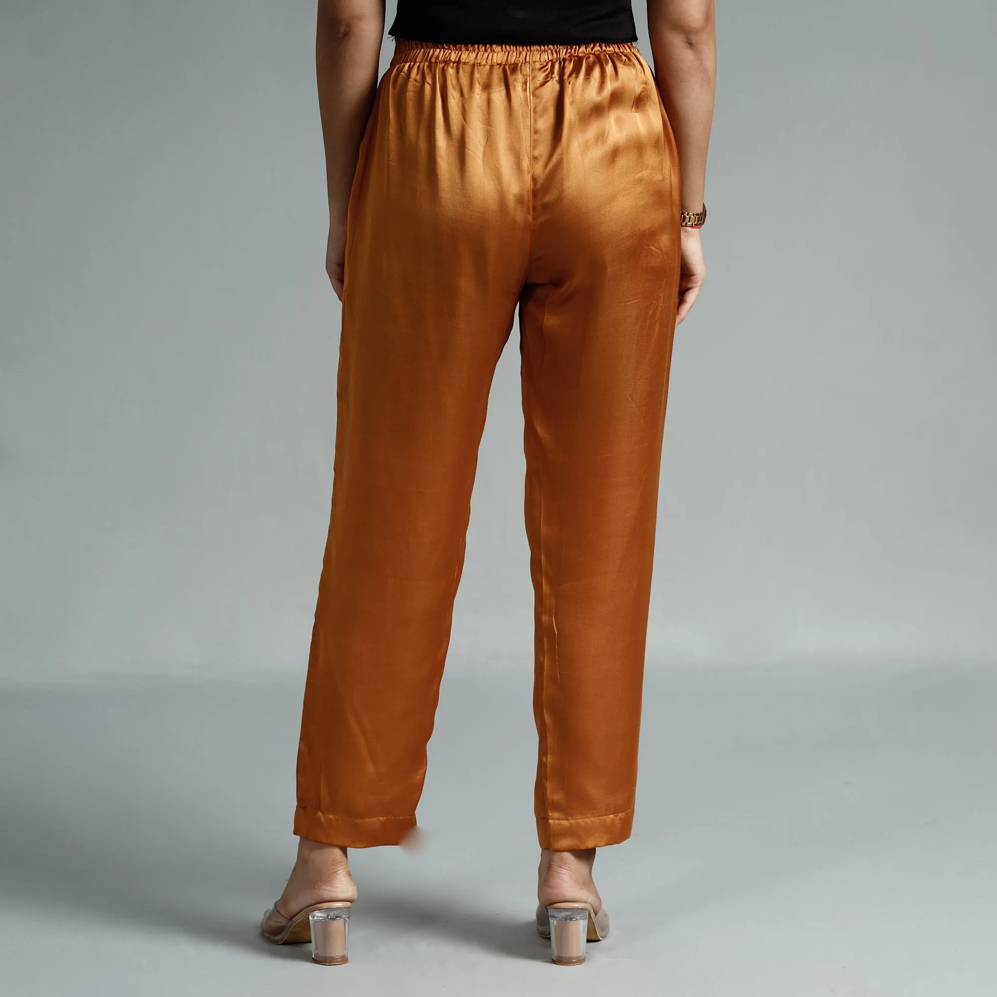 Bronze Brown - Plain Modal Silk Elasticated Pant