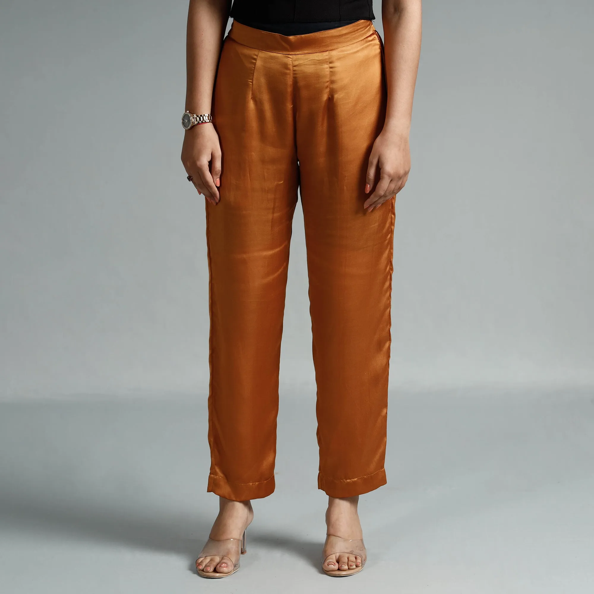 Bronze Brown - Plain Modal Silk Elasticated Pant