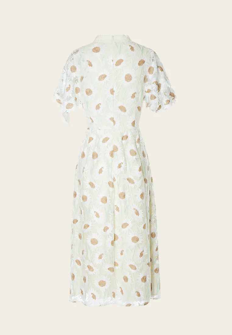 Chamomile Mix Lace Stand Collar Cocktail Dress