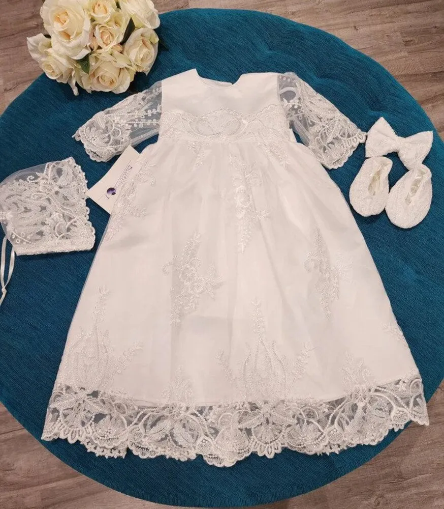 Christening - Evelyn Silk Lace Short Gown