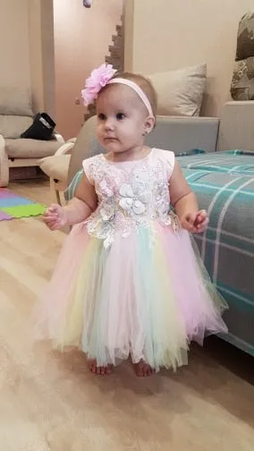 Connie - Rainbow Tutu & Embellished Lace  Party Dresses for Baby Girl