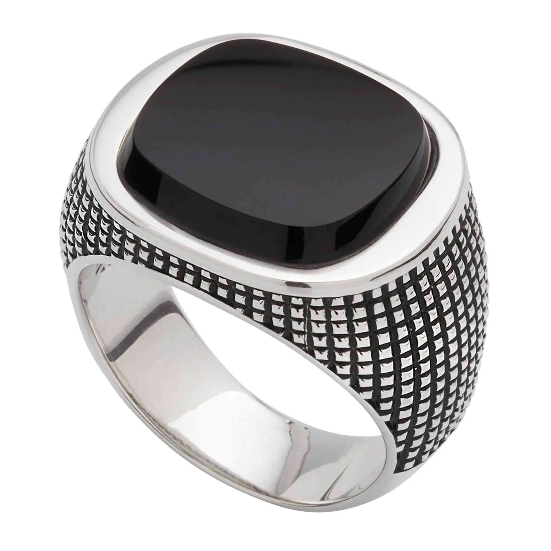 Cross Etched Black Onyx Sterling Silver Ring