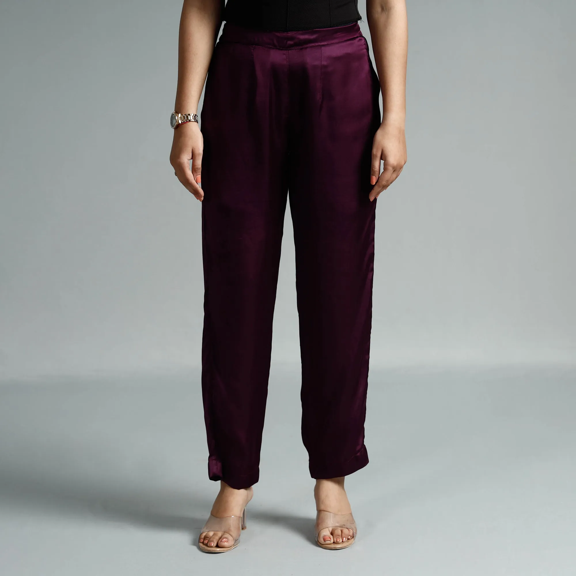 Dark Purple - Plain Modal Silk Elasticated Pant