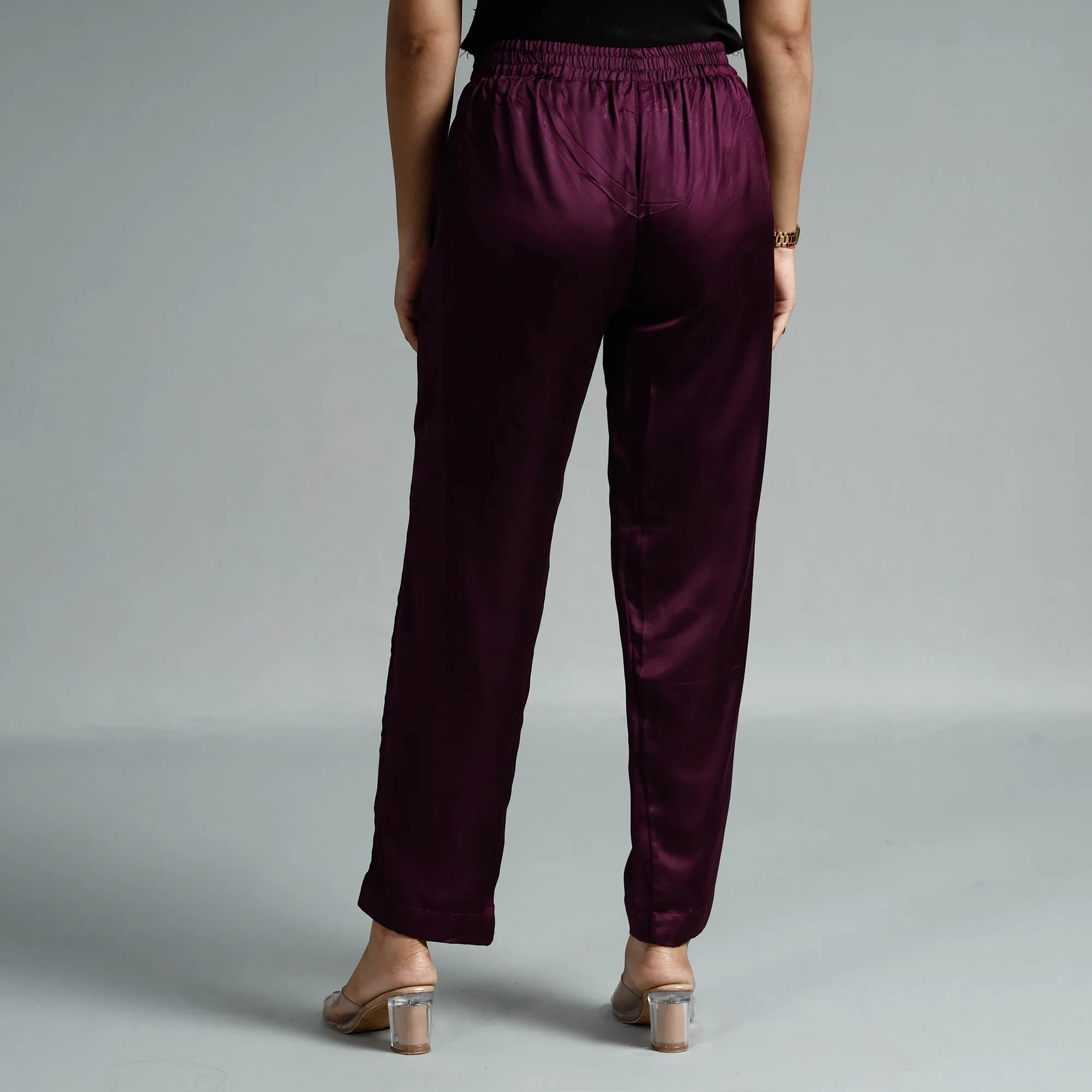 Dark Purple - Plain Modal Silk Elasticated Pant