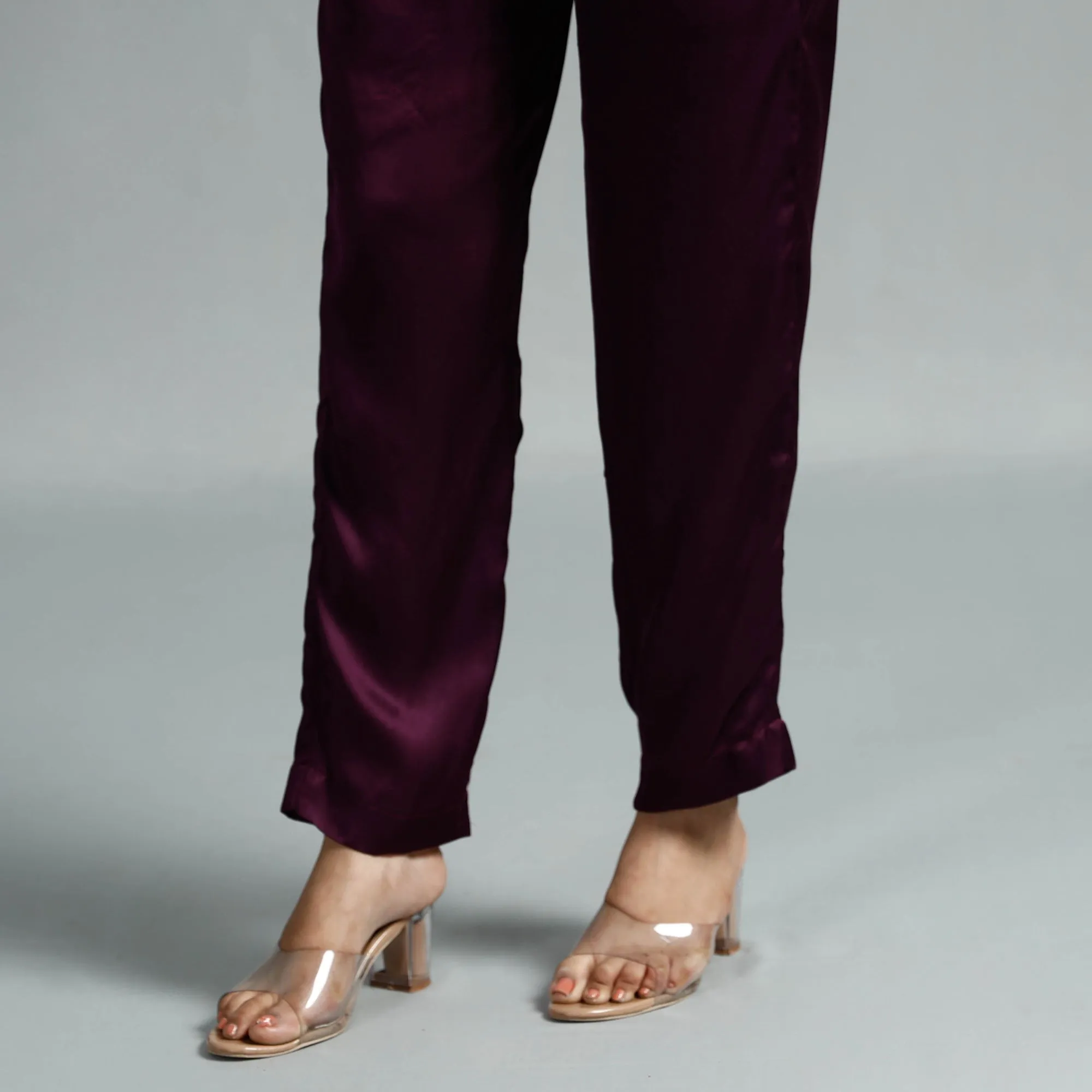 Dark Purple - Plain Modal Silk Elasticated Pant