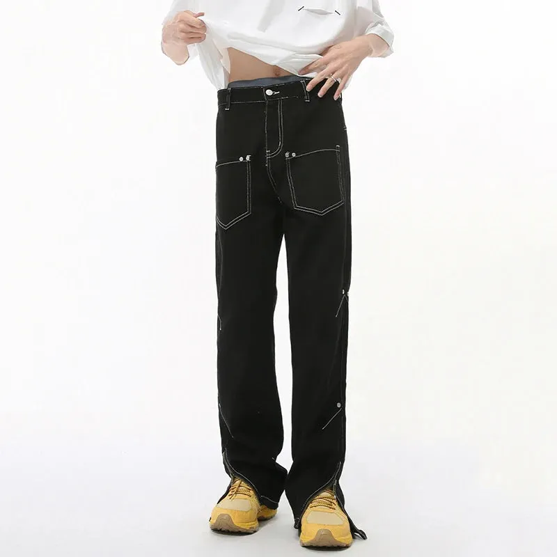 Denim Multi-pocket Zippers Patchwork Pants