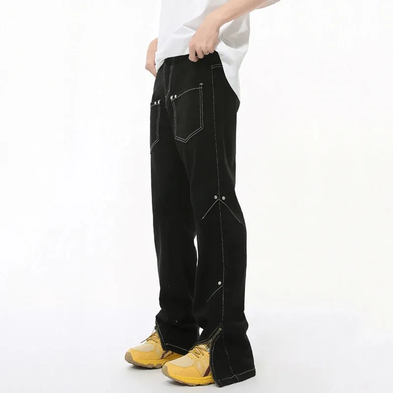 Denim Multi-pocket Zippers Patchwork Pants