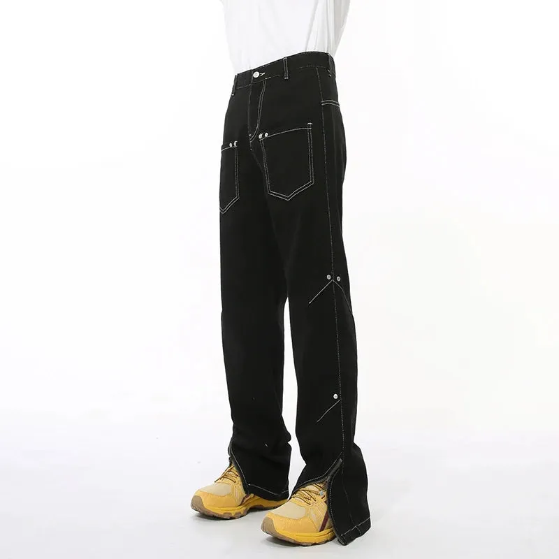 Denim Multi-pocket Zippers Patchwork Pants