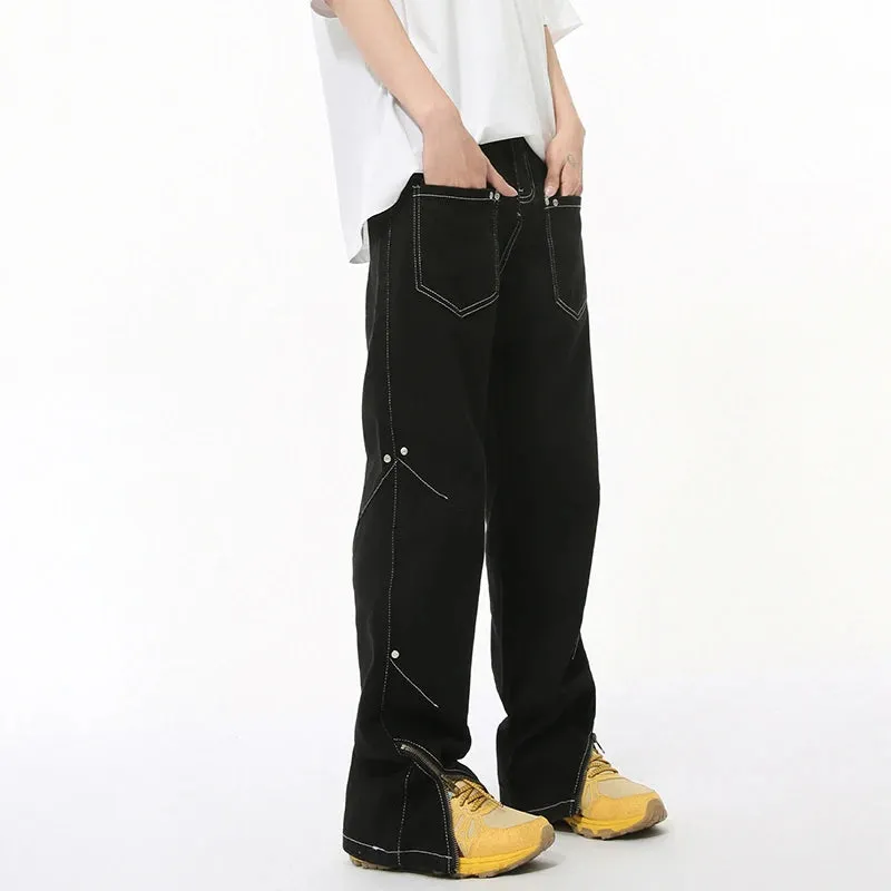 Denim Multi-pocket Zippers Patchwork Pants