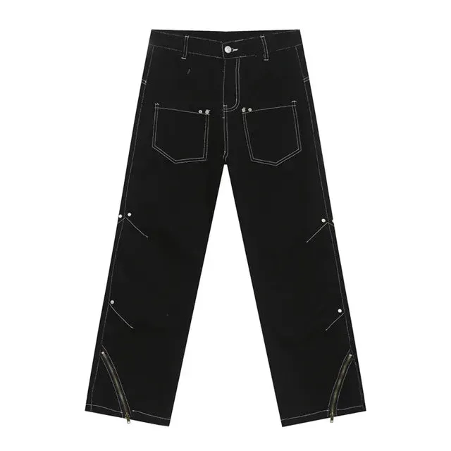 Denim Multi-pocket Zippers Patchwork Pants