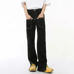 Denim Multi-pocket Zippers Patchwork Pants