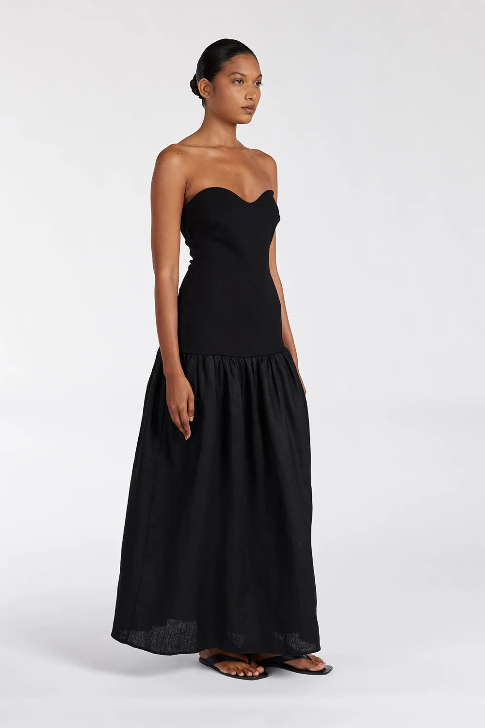 ELLISON BLACK STRAPLESS MIDI DRESS