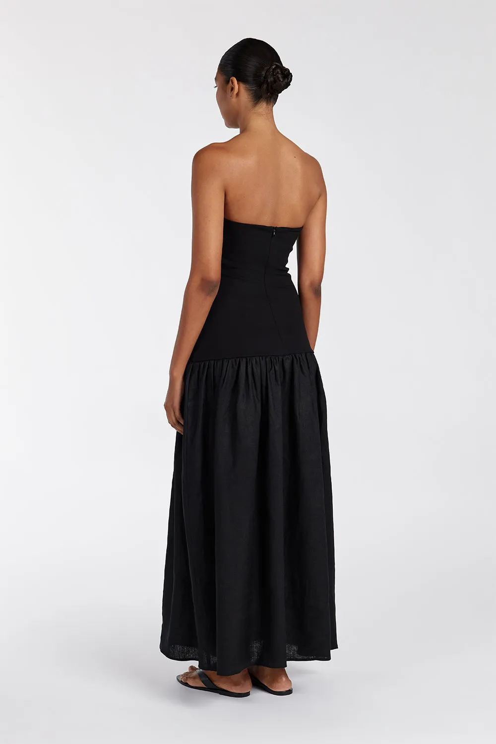 ELLISON BLACK STRAPLESS MIDI DRESS