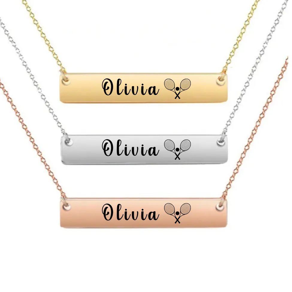 Engraved Tennis Bar Necklace