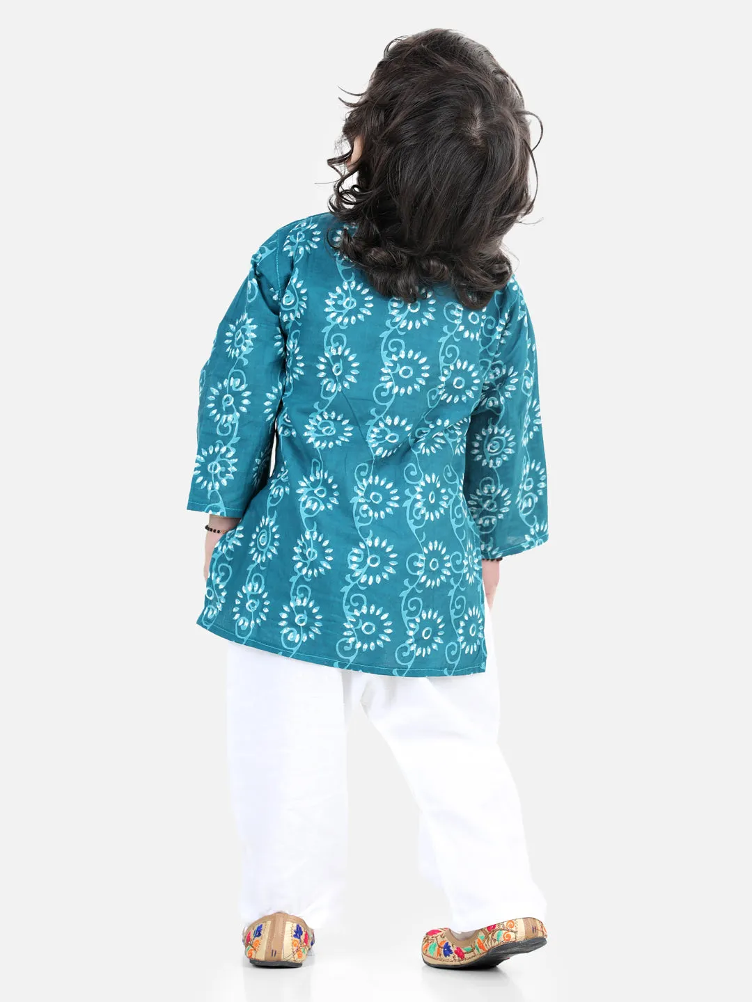 Ethnic Wear 100% Cotton Printed Kurta Pyjama For Baby Boys - Green