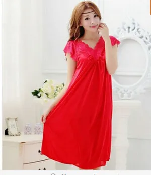 Free shipping women red lace sexy nightdress girls plus size Large size Sleepwear nightgown night dress skirt Y02-4