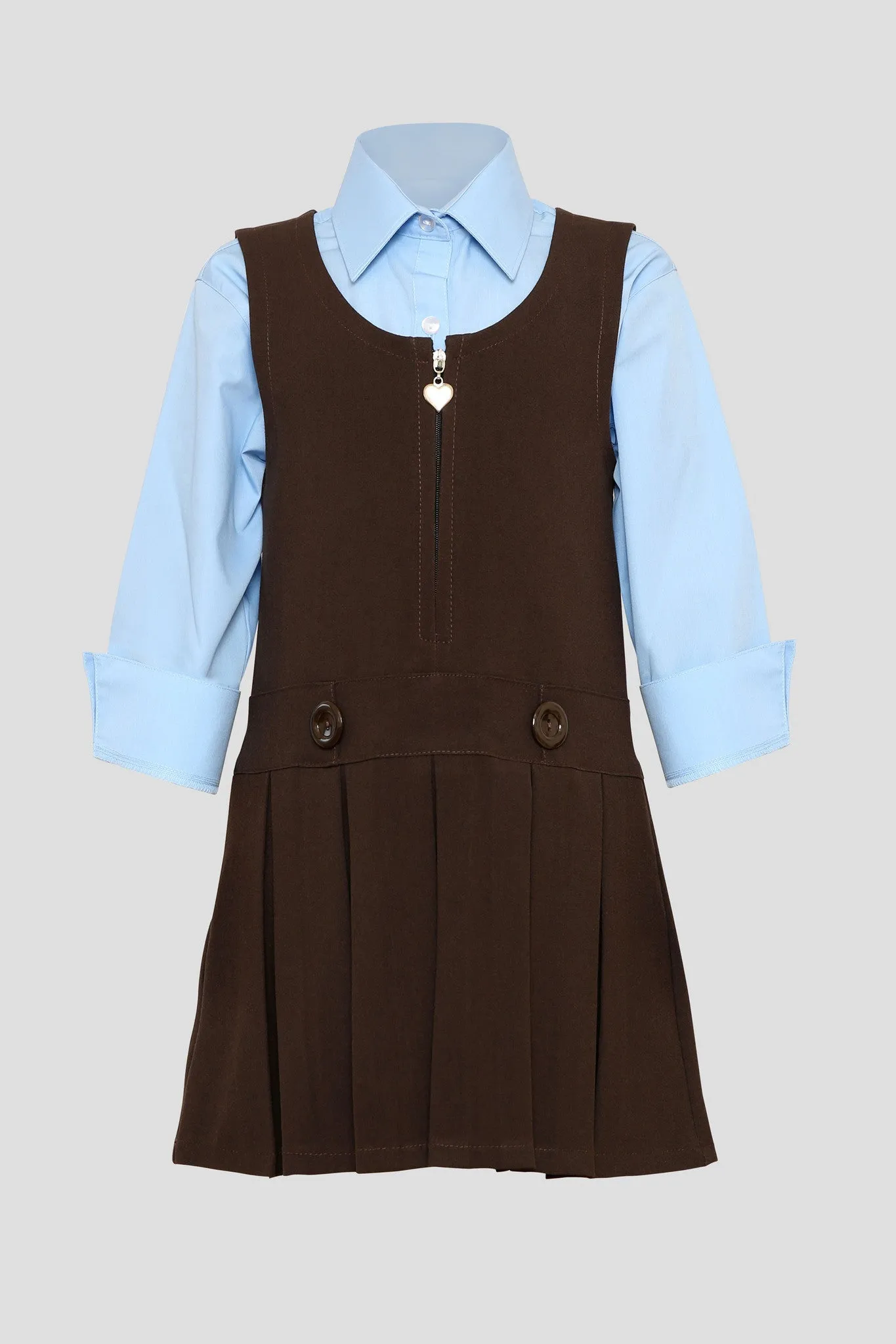 Girls school pinafore with double button and heart zip detail - Quality school uniforms at the School Clothing Company