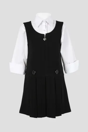 Girls school pinafore with double button and heart zip detail - Quality school uniforms at the School Clothing Company