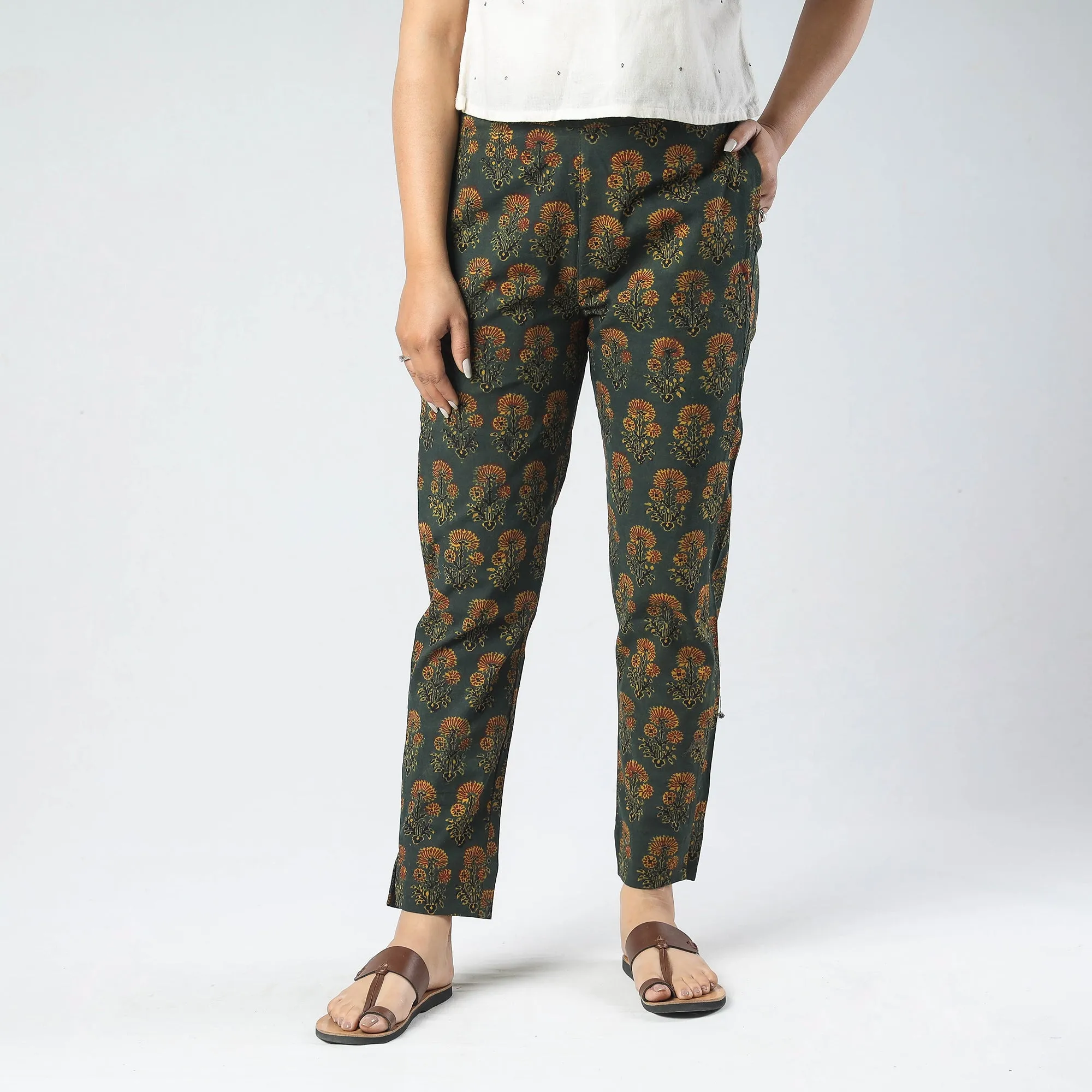 Green - Ajrakh Block Printed Cotton Pant