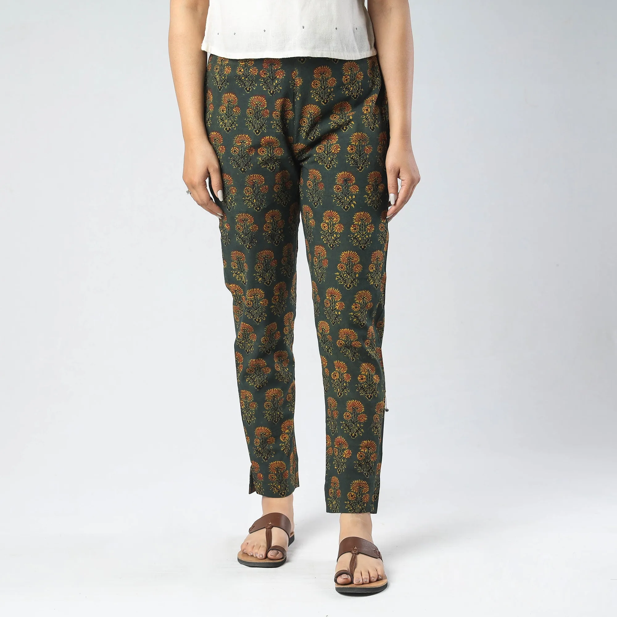 Green - Ajrakh Block Printed Cotton Pant