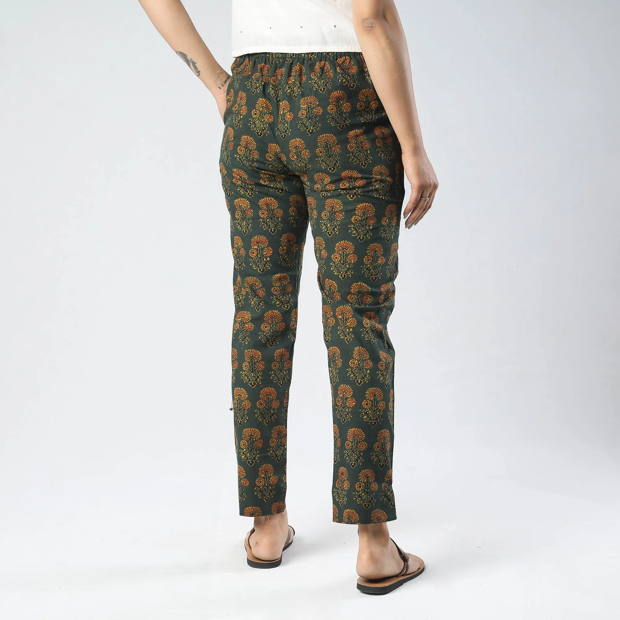 Green - Ajrakh Block Printed Cotton Pant