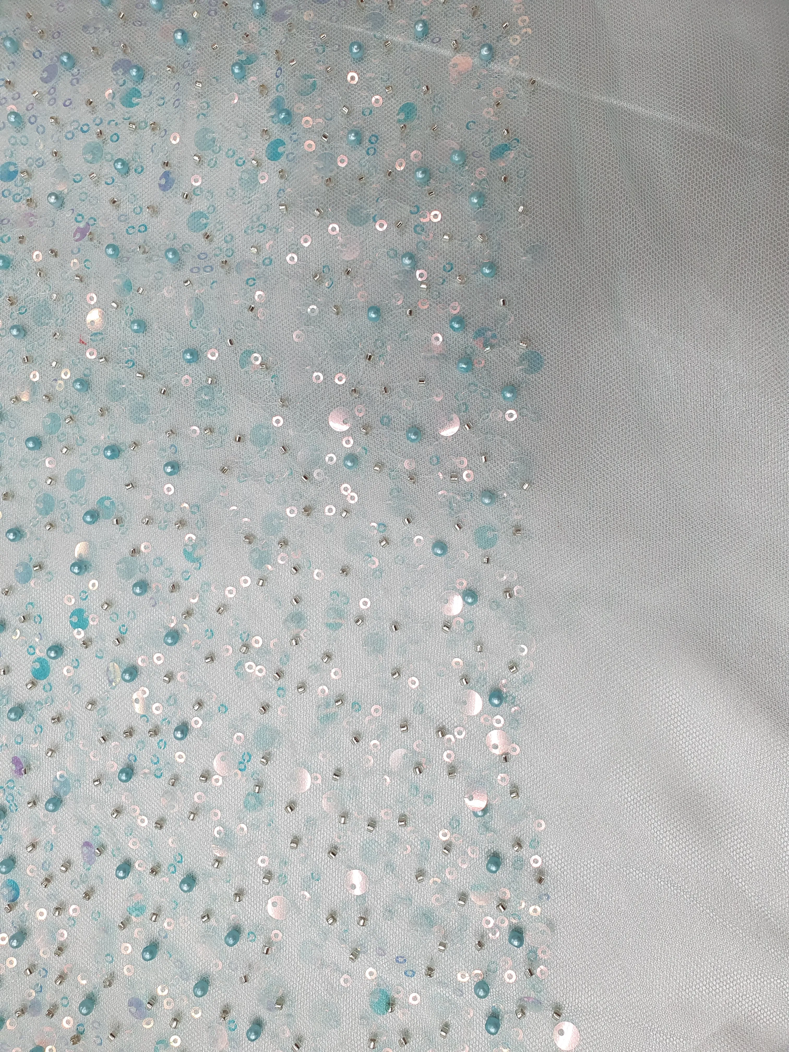 Heavy Beaded Lace Beaded Pearlised Lace on Tulle/ Bridal Lace 150 cm Wide