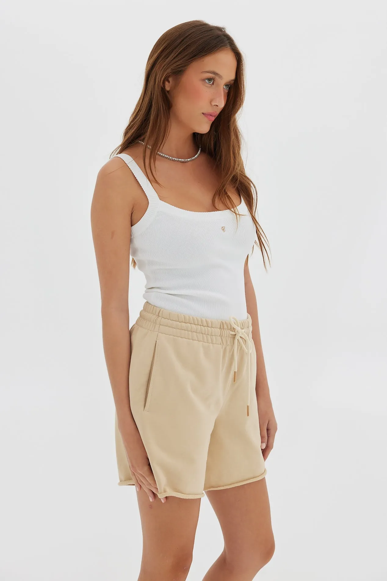 Jersey Raw Hem Short - Tan