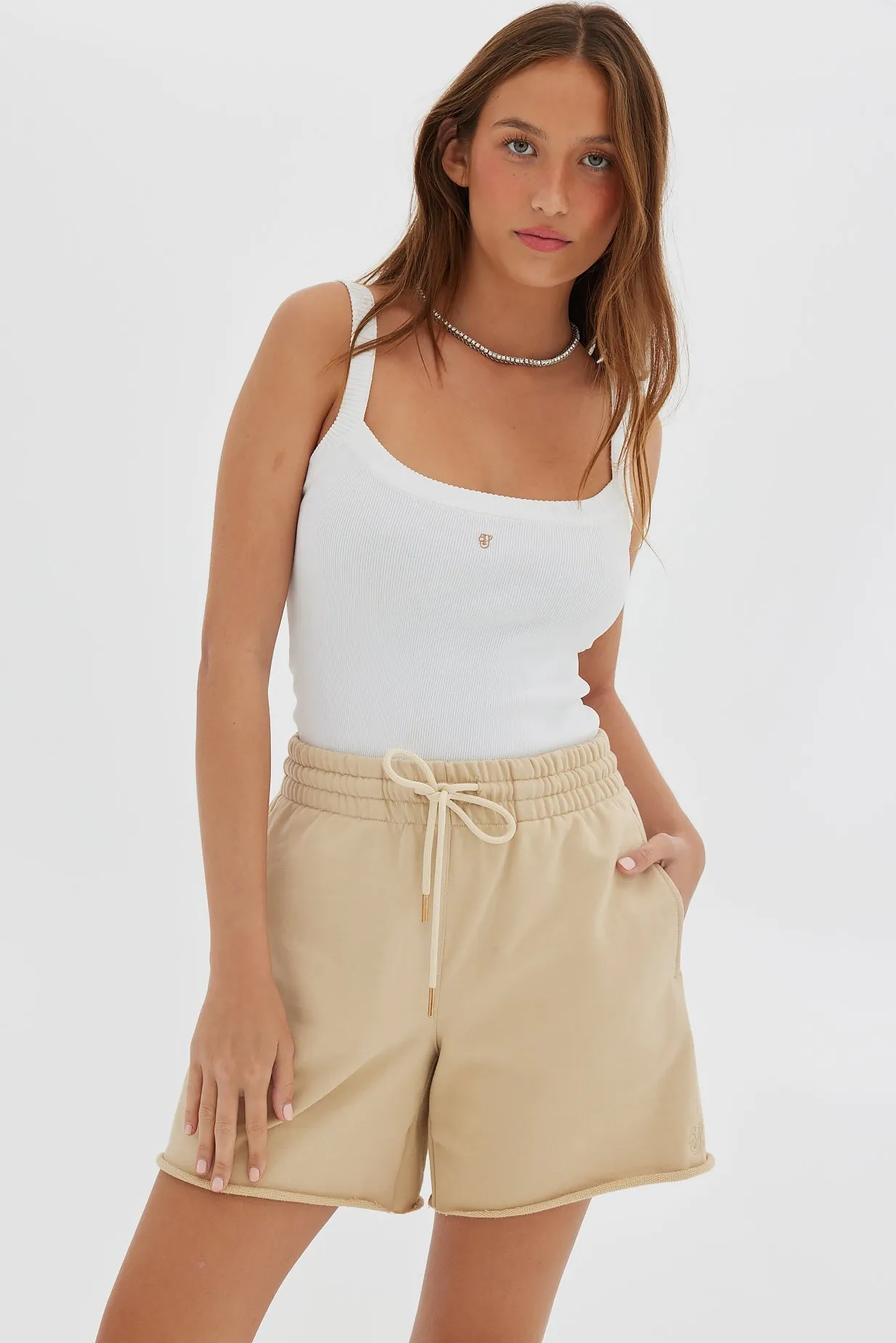 Jersey Raw Hem Short - Tan