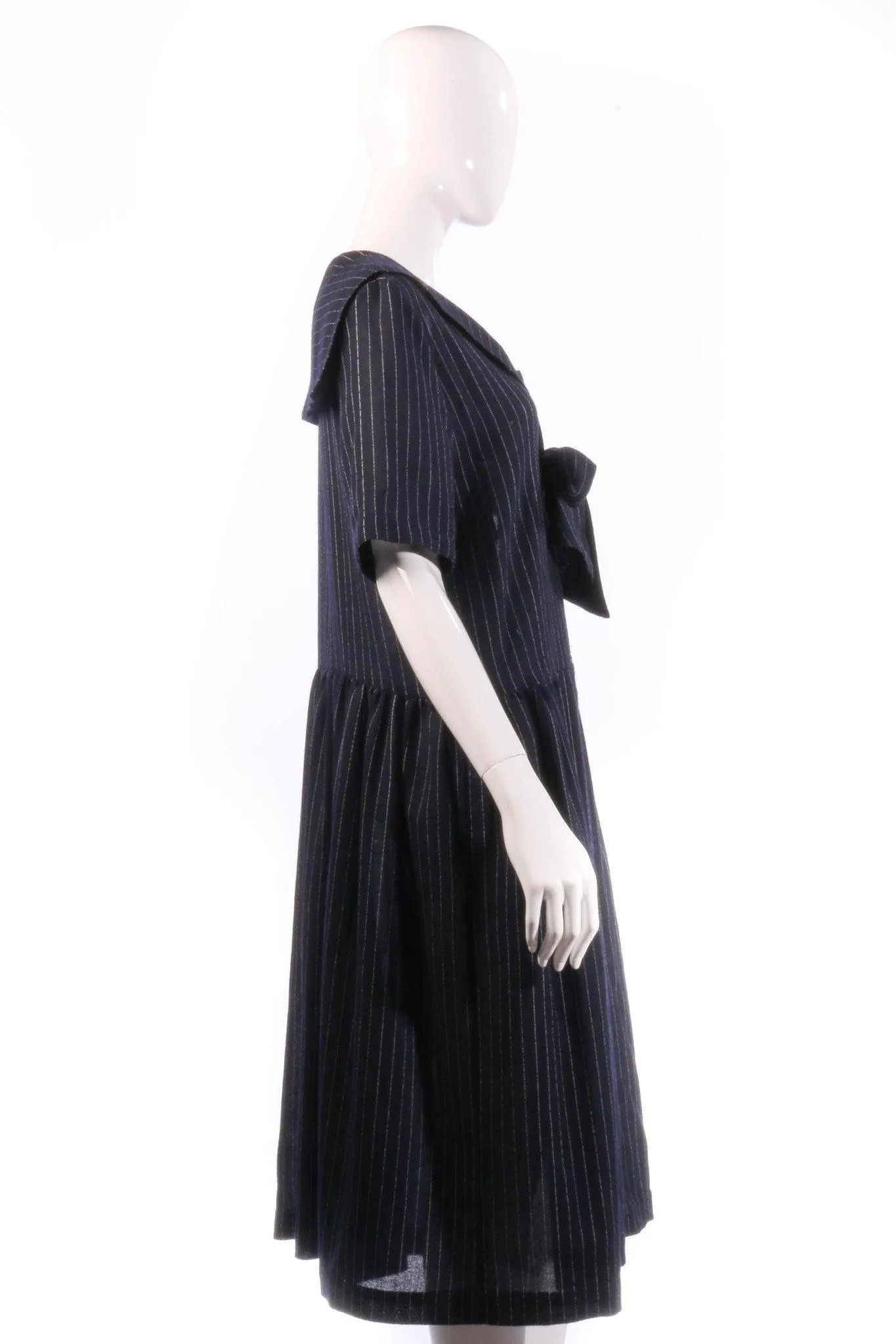 Joyce Ridings Navy pin striped vintage dress. Uk Size 12