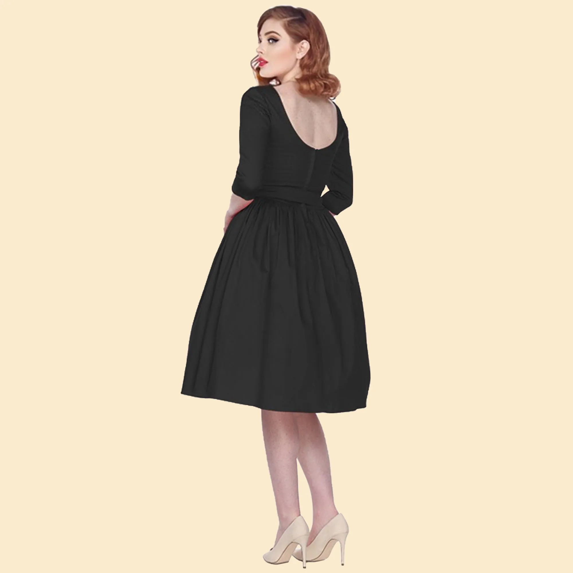 Liz 3/4 Sleeve Swing Dress in Black