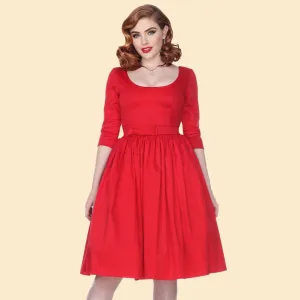 Liz 3/4 Sleeve Swing Dress in Red