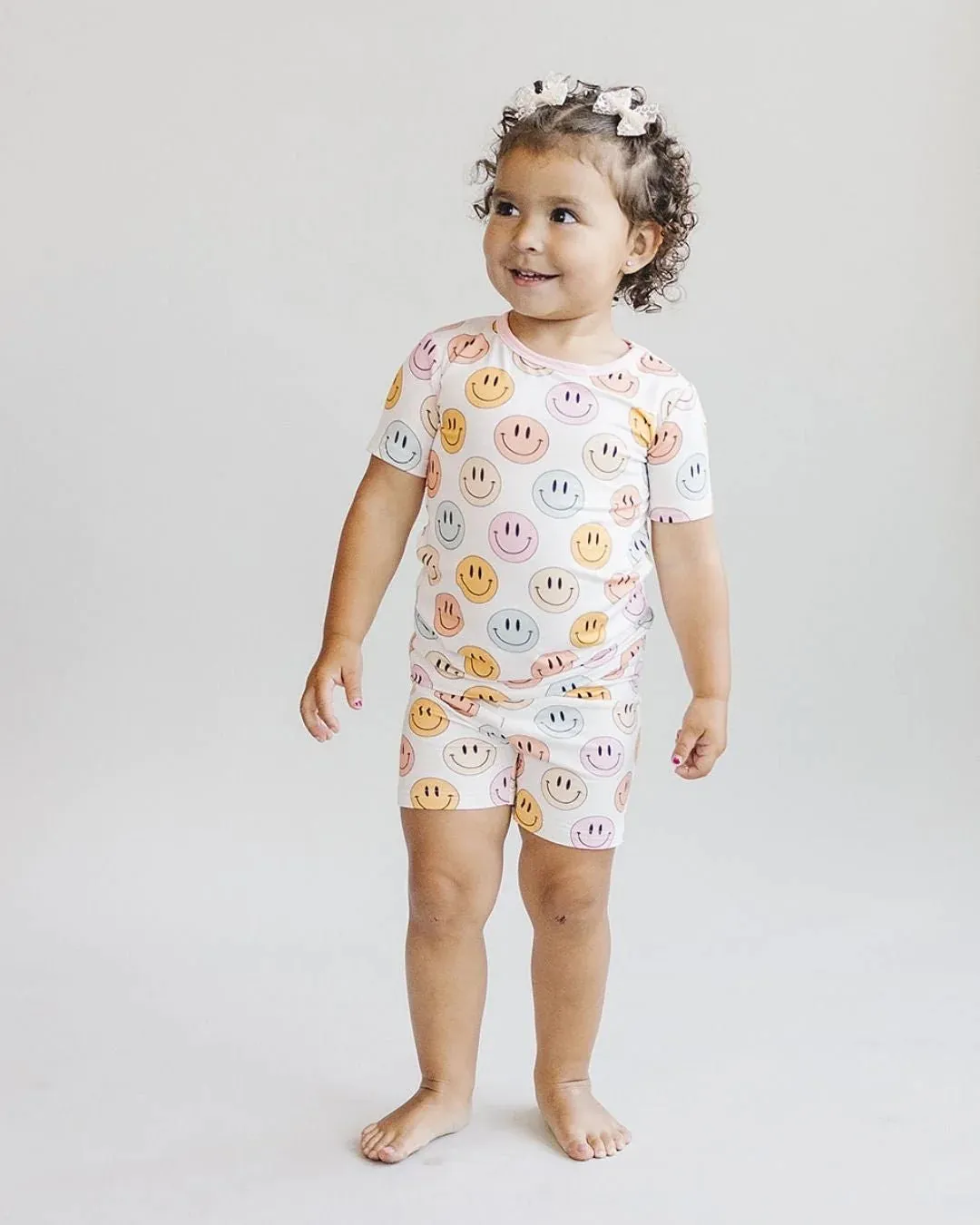 Lucky Panda Kids Two Piece Shorts Set - Pink Smiley