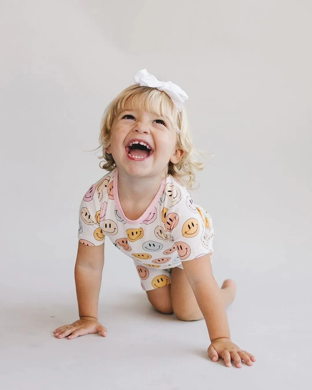 Lucky Panda Kids Two Piece Shorts Set - Pink Smiley