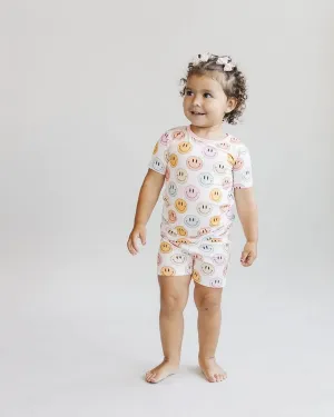 Lucky Panda Kids Two Piece Shorts Set - Pink Smiley