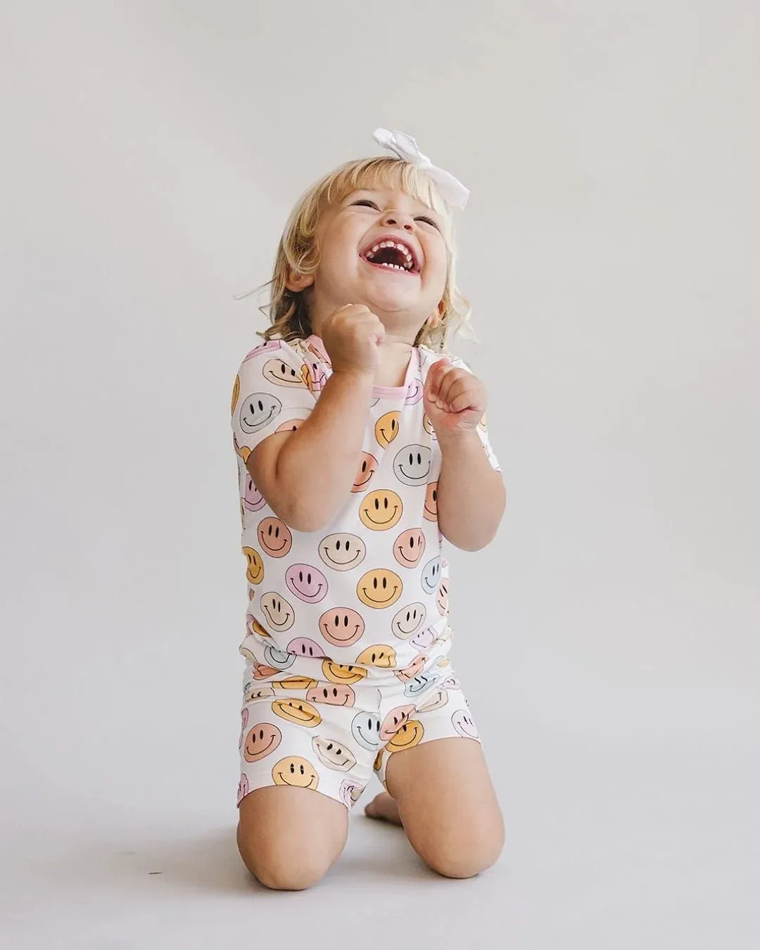 Lucky Panda Kids Two Piece Shorts Set - Pink Smiley